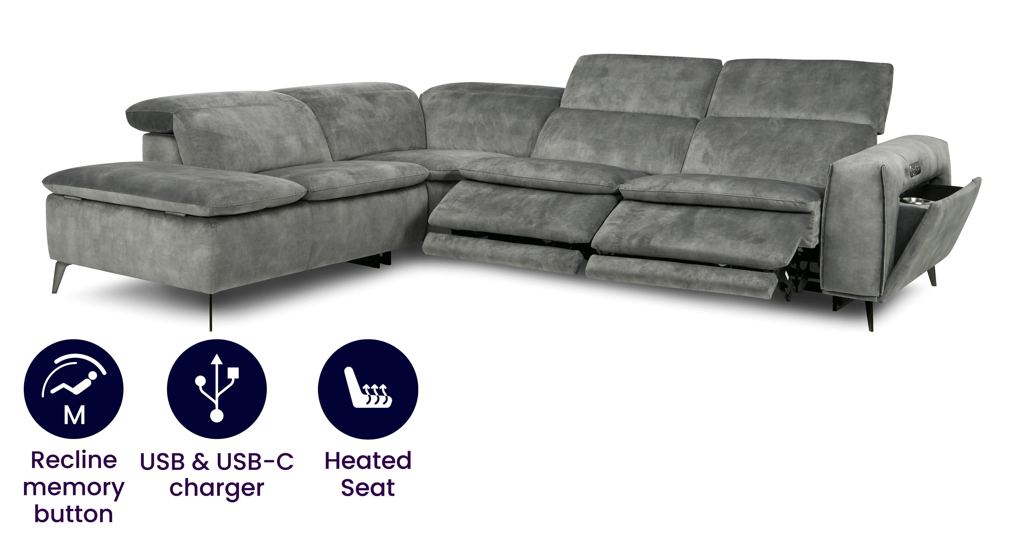 Fabric Option N Right Hand Facing Arm Twin Power Storage, Heated, Memory & Open End Corner