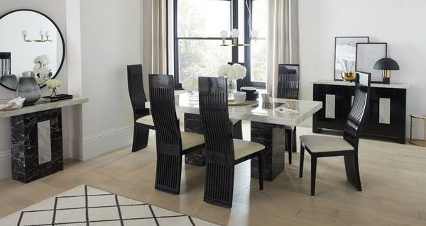 Vienna Fixed Table and 4 Tulsa Chairs Vienna Marble | DFS