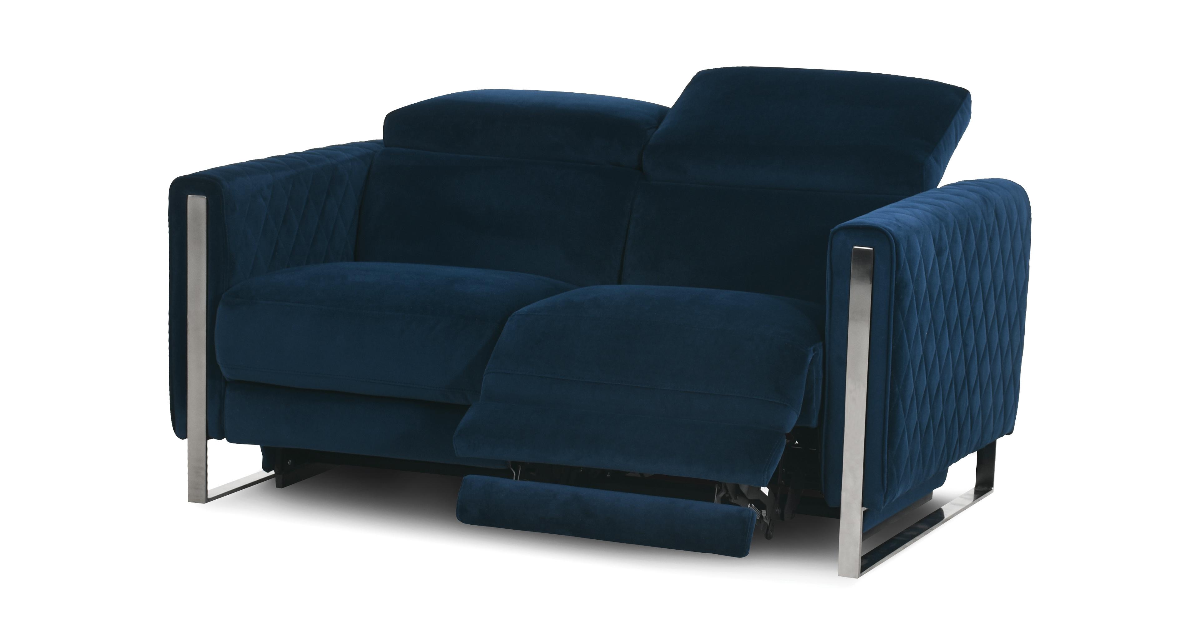 Blue velvet deals recliner sofa