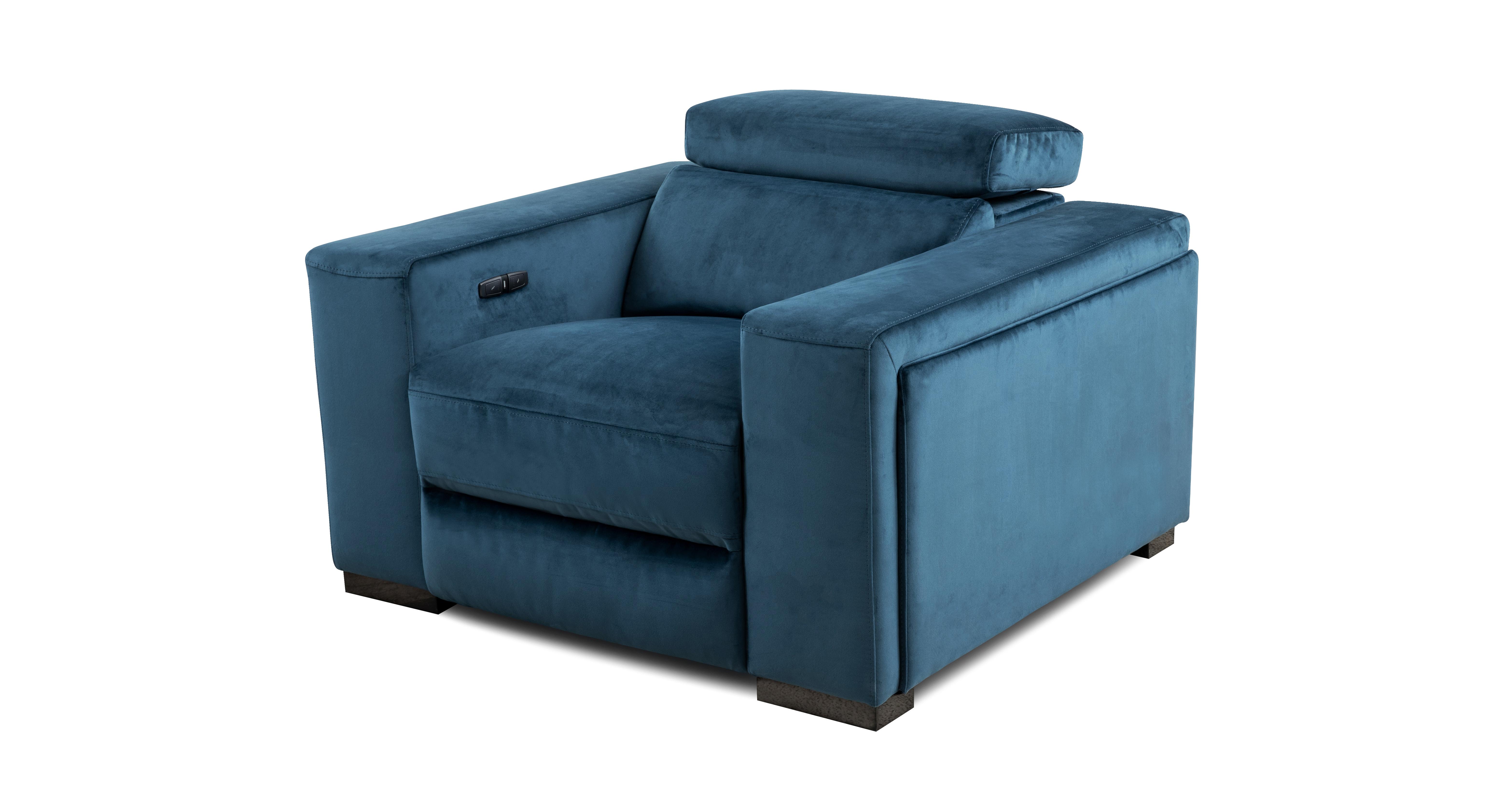 Wander Velvet Power Recliner Chair in Beauford Navy Blue