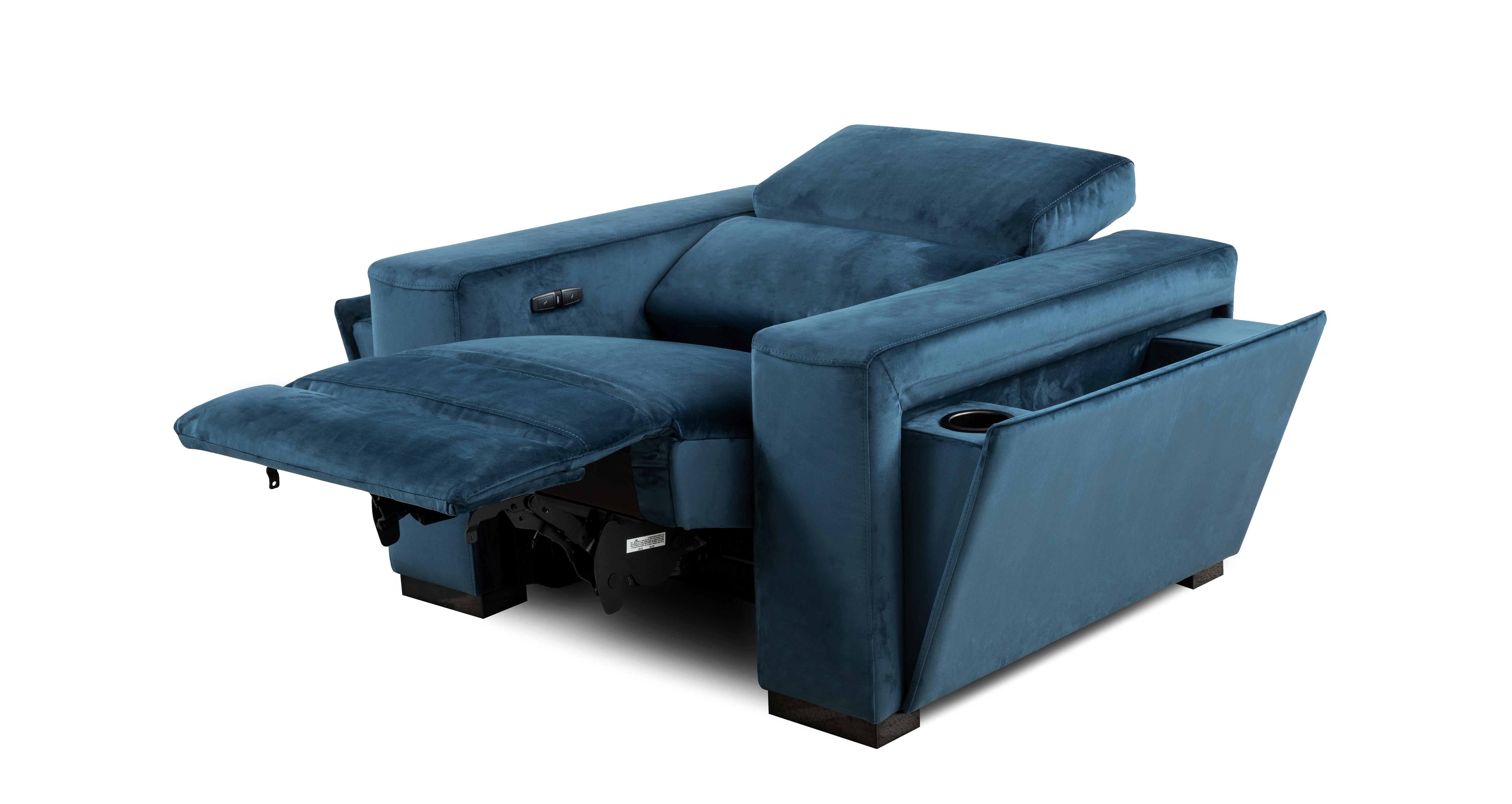 Wander Velvet Power Recliner Chair in Beauford Navy Blue