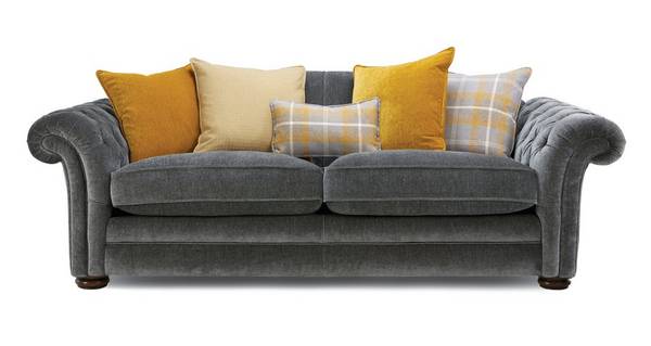 Warwick Pillow Back 4 Seater Sofa, Grey Roll Top Sofa