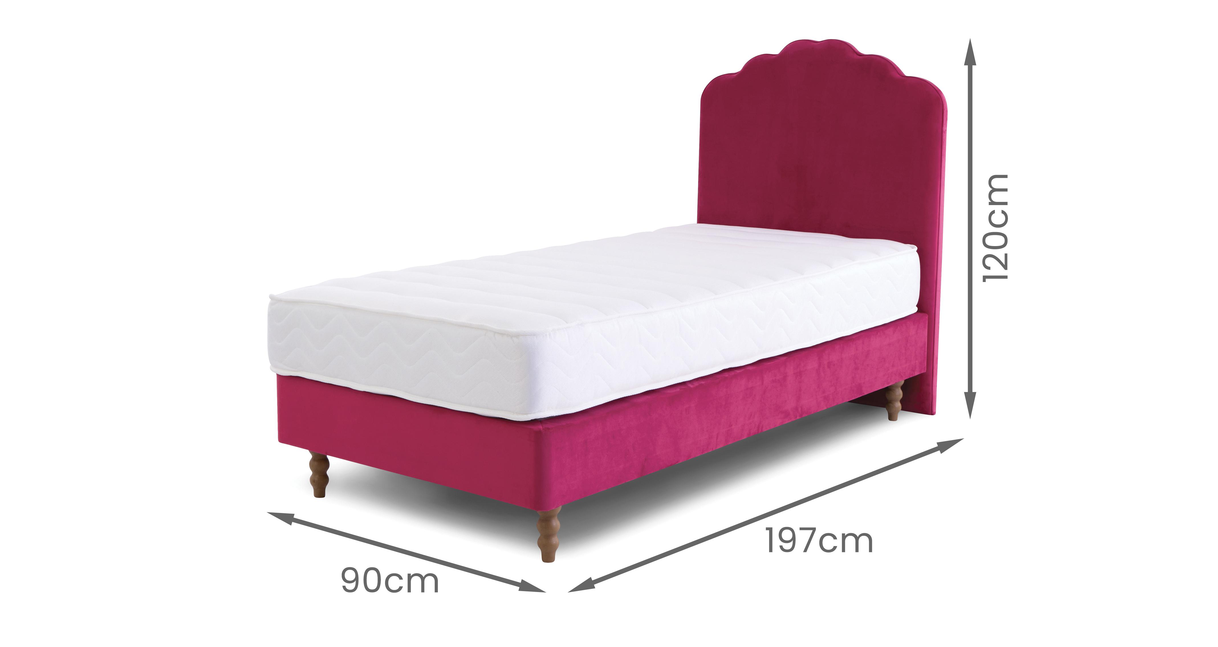 Whisper No Drawer Single Bedframe and Boyd Mattress in Plush Velvet Cerise
