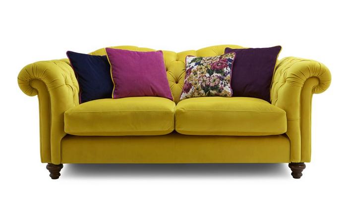DFS dfs mustard velvet 3 seater sofa 