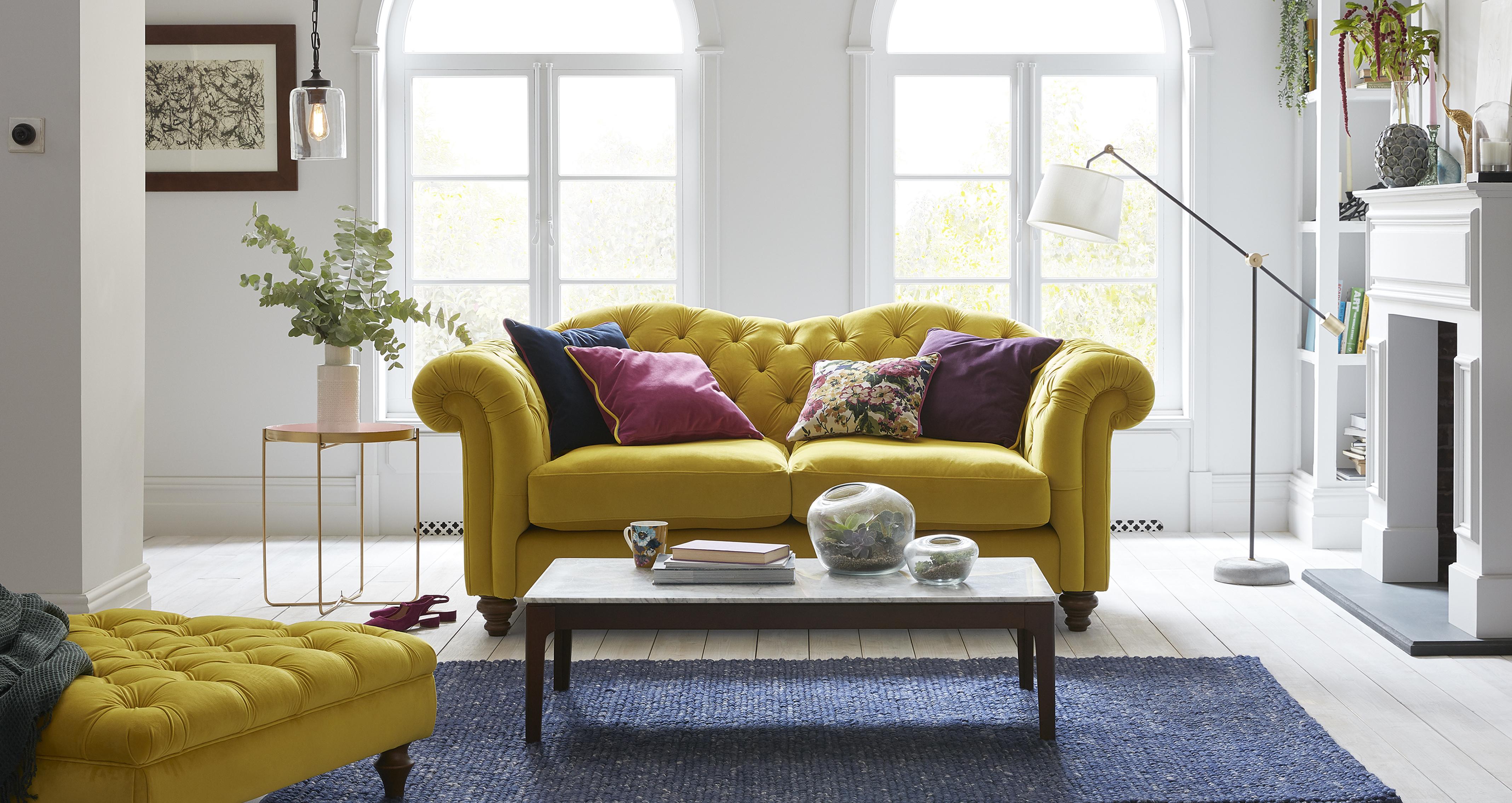 Windsor Velvet Buttoned Storage Footstool in Deluxe Velvet Yellow