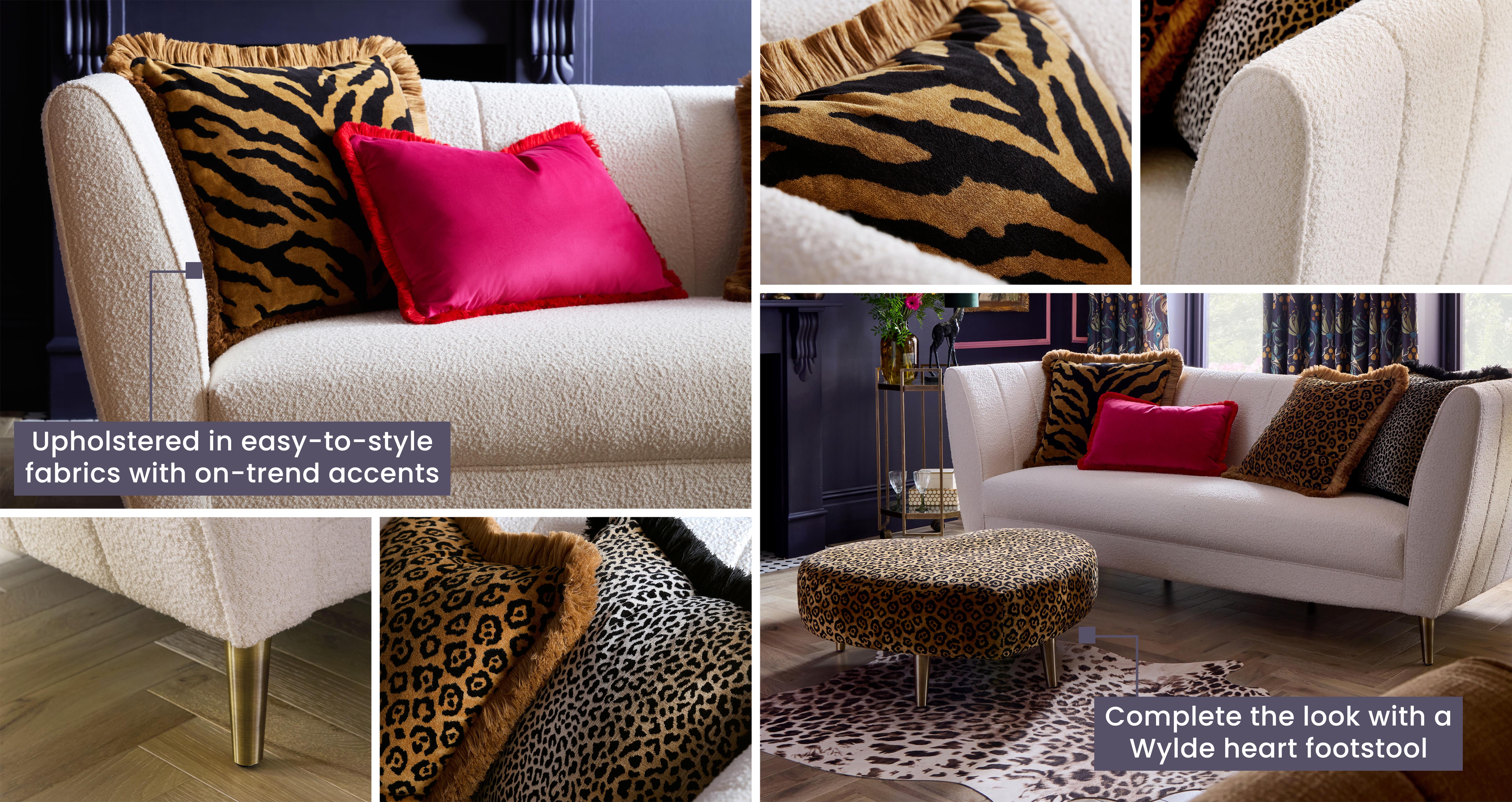 Wylde Boucle 4 Seater Sofa in Savanna Boucle Natural with Gold feet