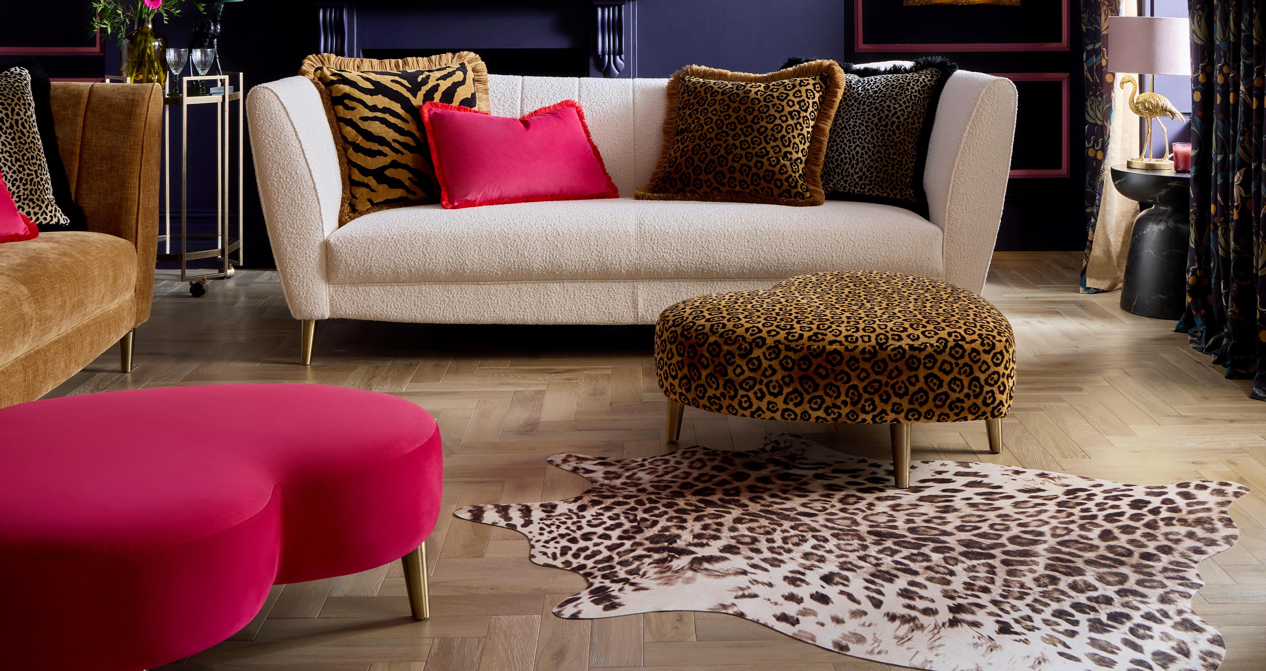 Wylde Leopard Heart Footstool in Wylde Leopard Copper with Gold feet
