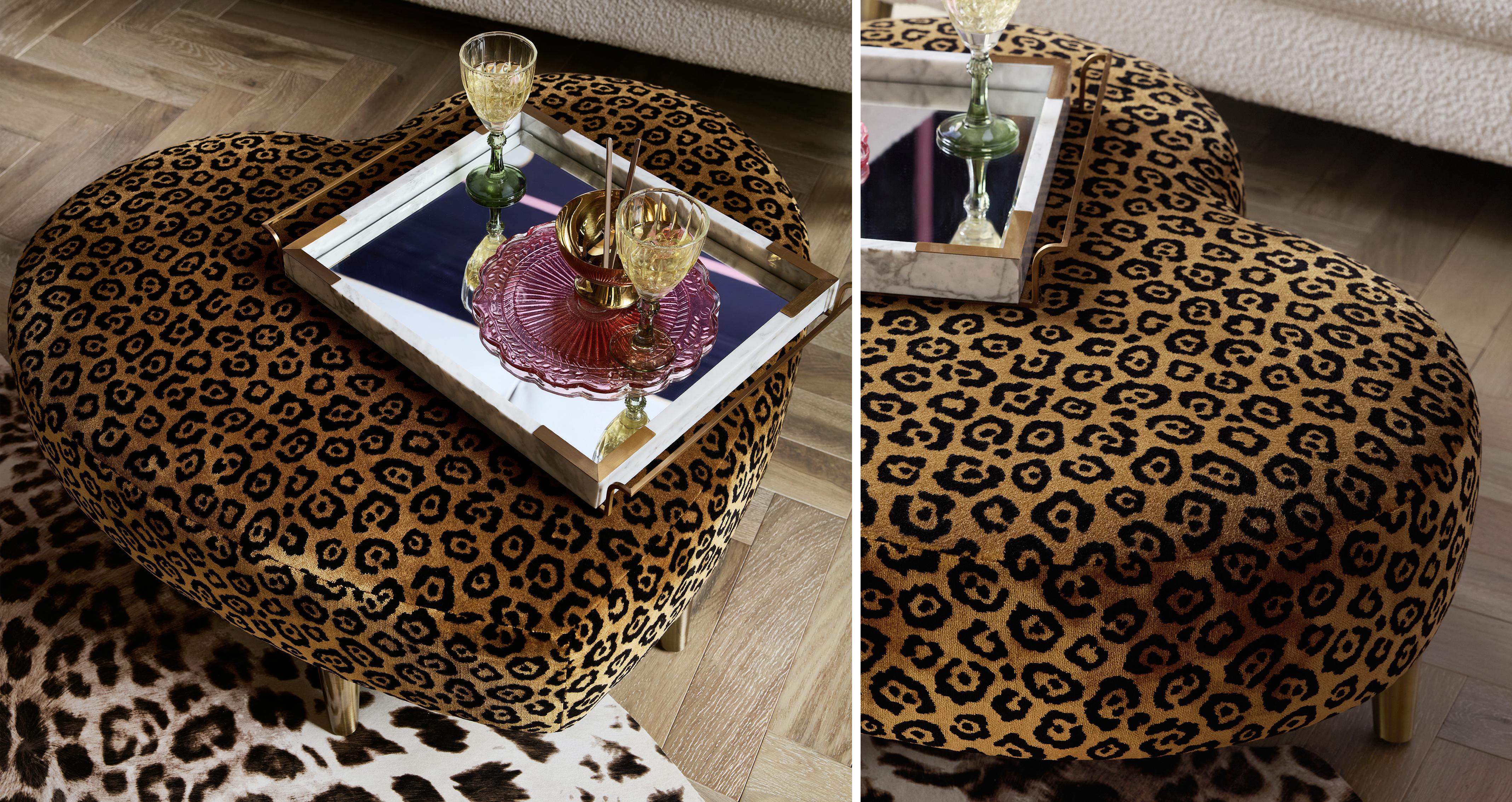 Wylde Leopard Heart Footstool in Wylde Leopard Copper with Gold feet