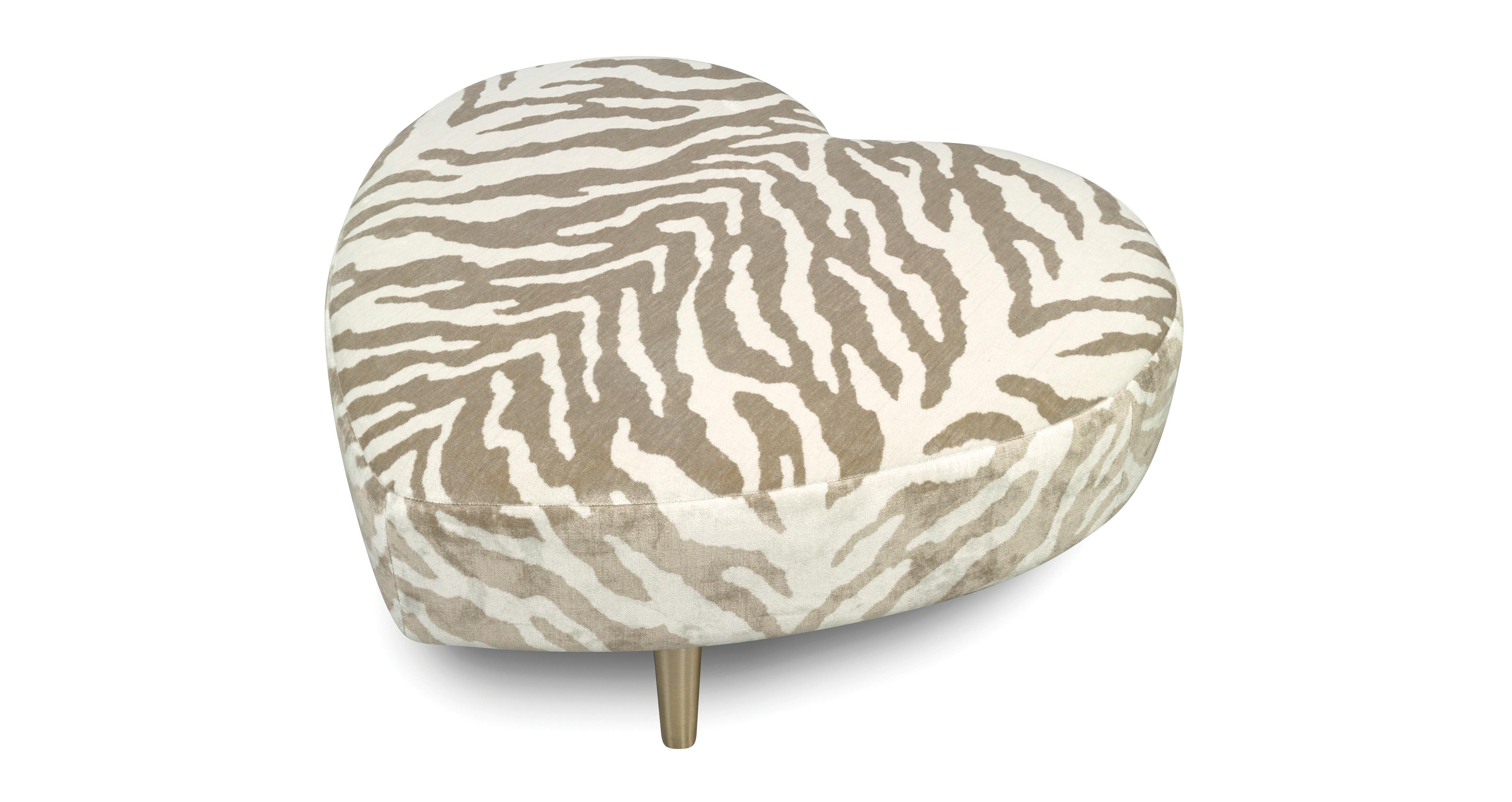 Wylde Zebra Heart Footstool in Wylde Zebra Oyster with Gold feet