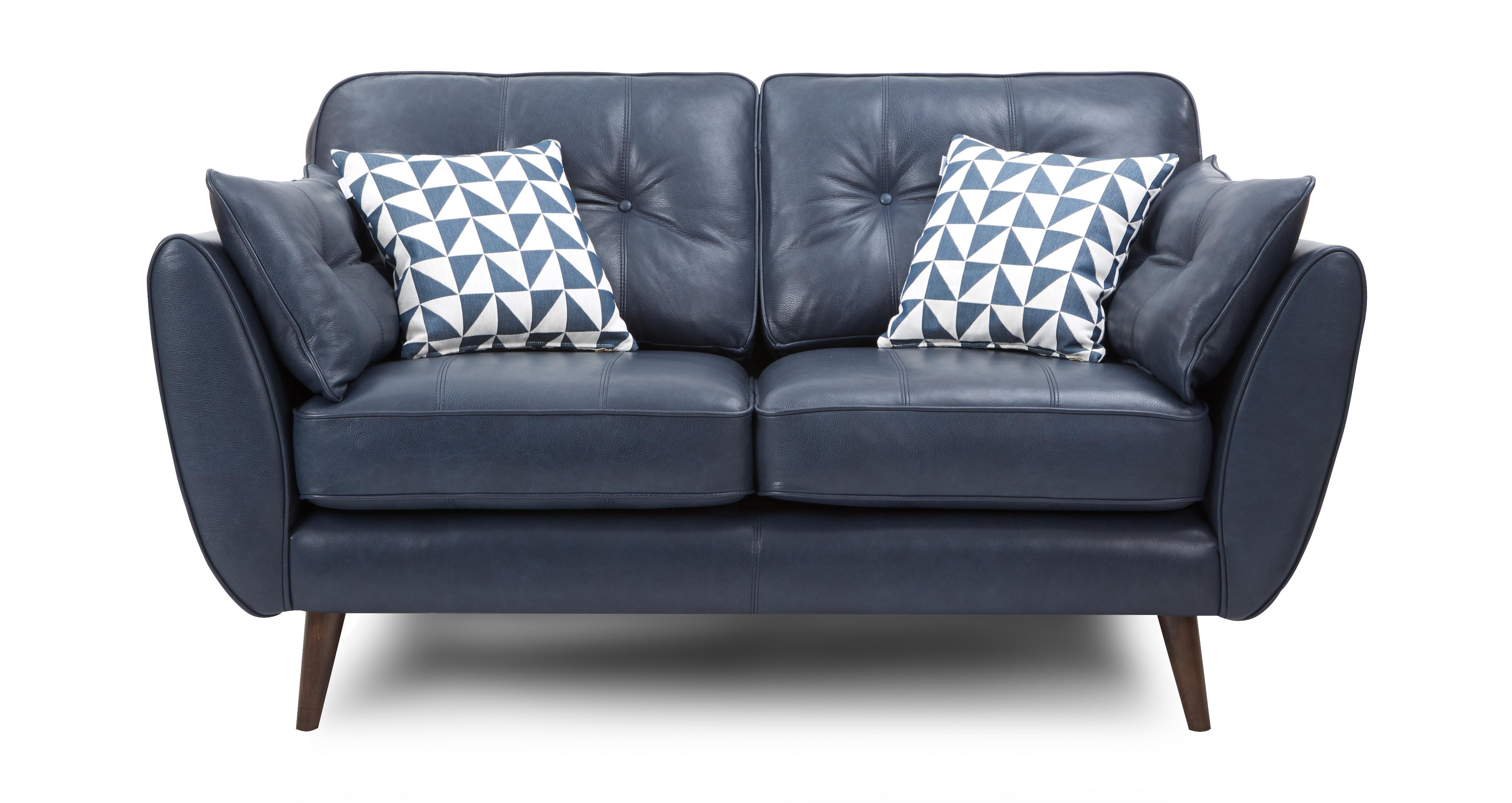 Zinc Leather 2 Seater Sofa DFS   Zinc 2a Zincleather Blue View1