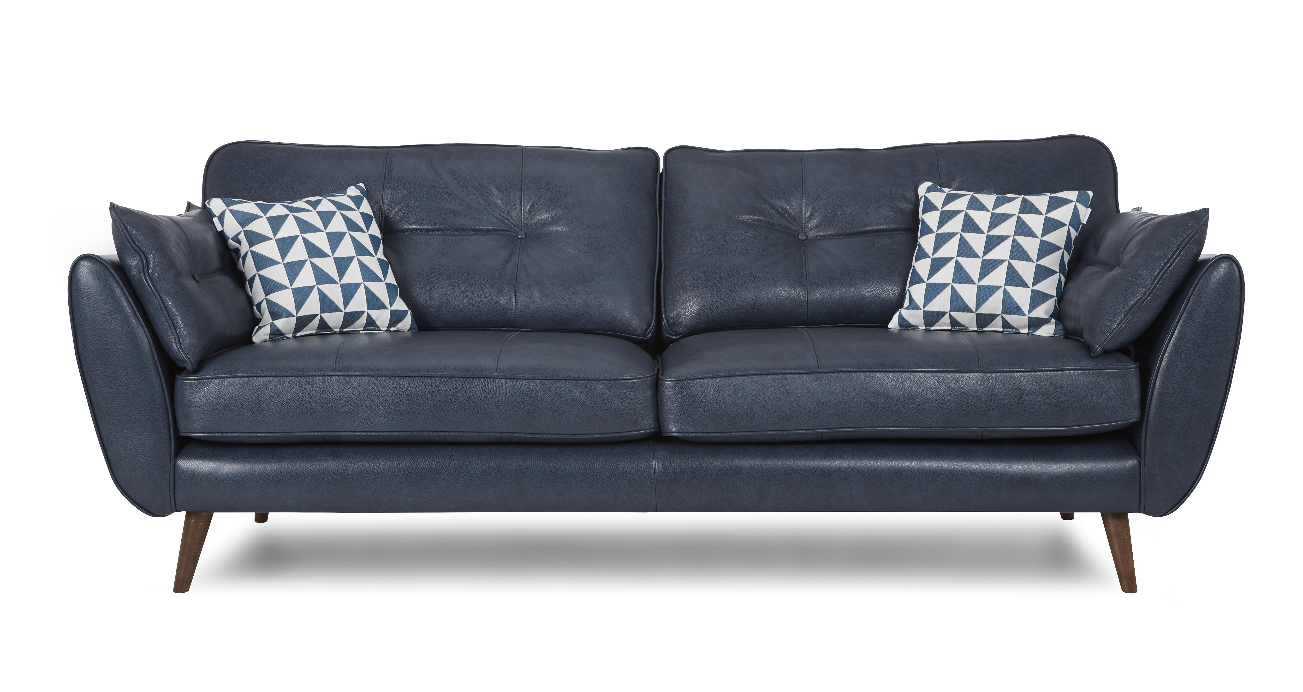 Zinc Leather 4 Seater Sofa, Navy Blue Leather Furniture